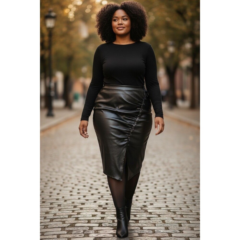Cache PU Black Skirt Size XL Ruched Design